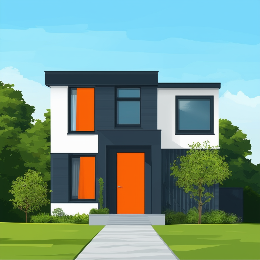 Modern Frankfurt House with Bright Orange Door Surrounded by Lush Greenery Symbolizing High Property Prices Strong Demand Central Locations Frankfurt am Main Germany.