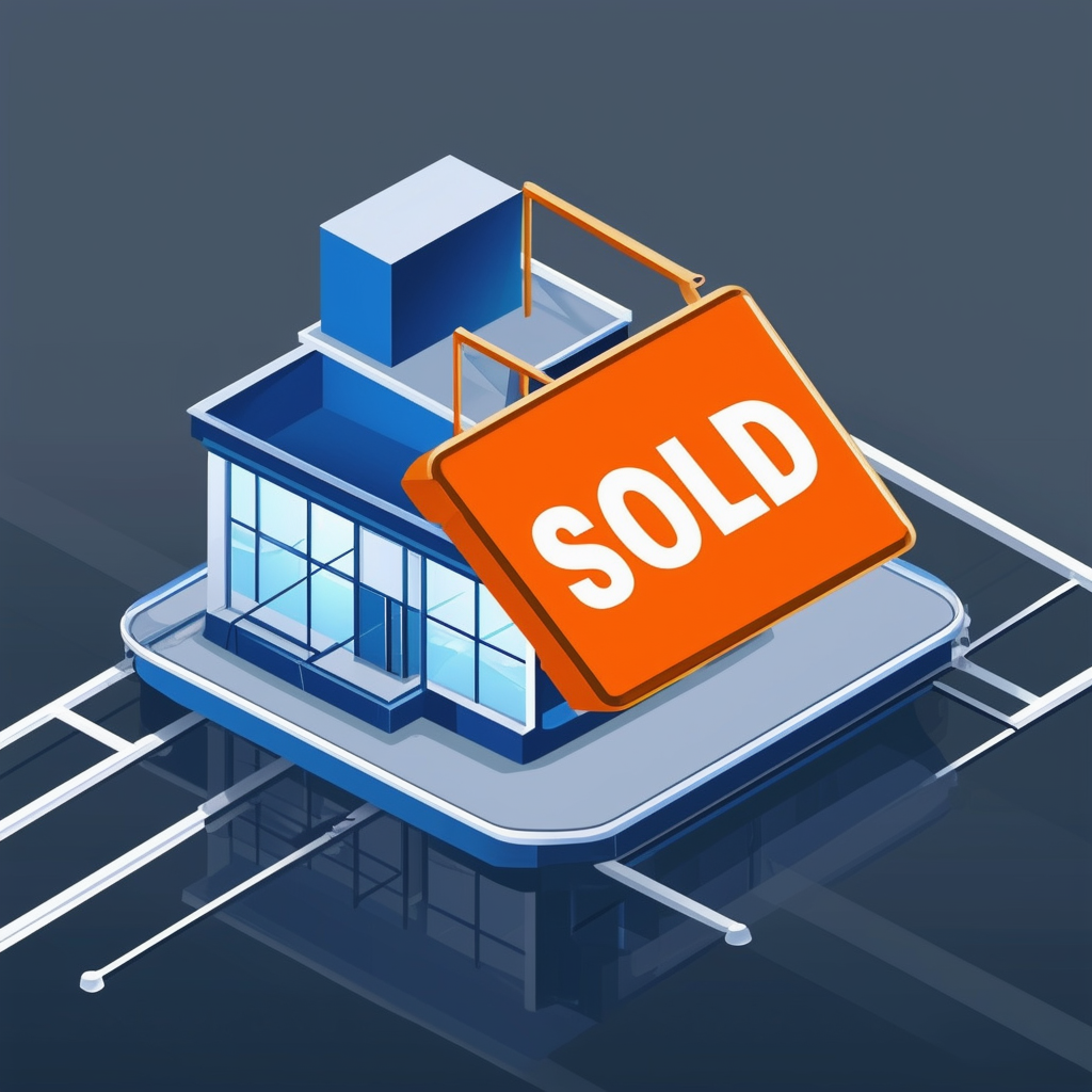 Commercial Property for Sale: Bright Orange Background Blue Accents Dark Gray Gradient Light Gray Lines Flat Vector Illustration Professionalism Expertise Clarity Precision.