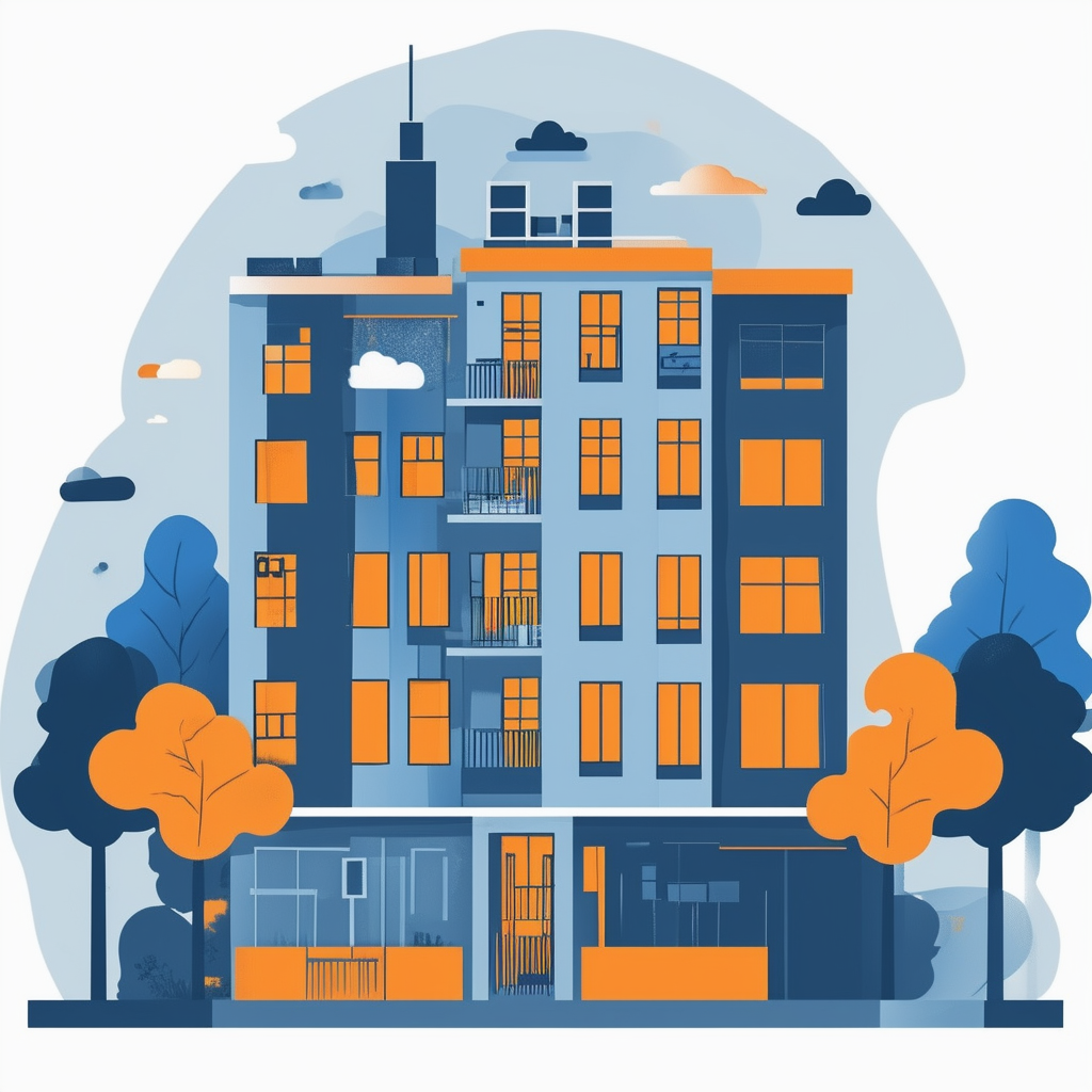 Apartment valuation methods: comparison value method cost approach income approach online evaluation tools vector illustration gradient effects White ffffff Orange ec6707 Blue 1398f8 Dark Gray 595857 Light Gray a6a7a8.