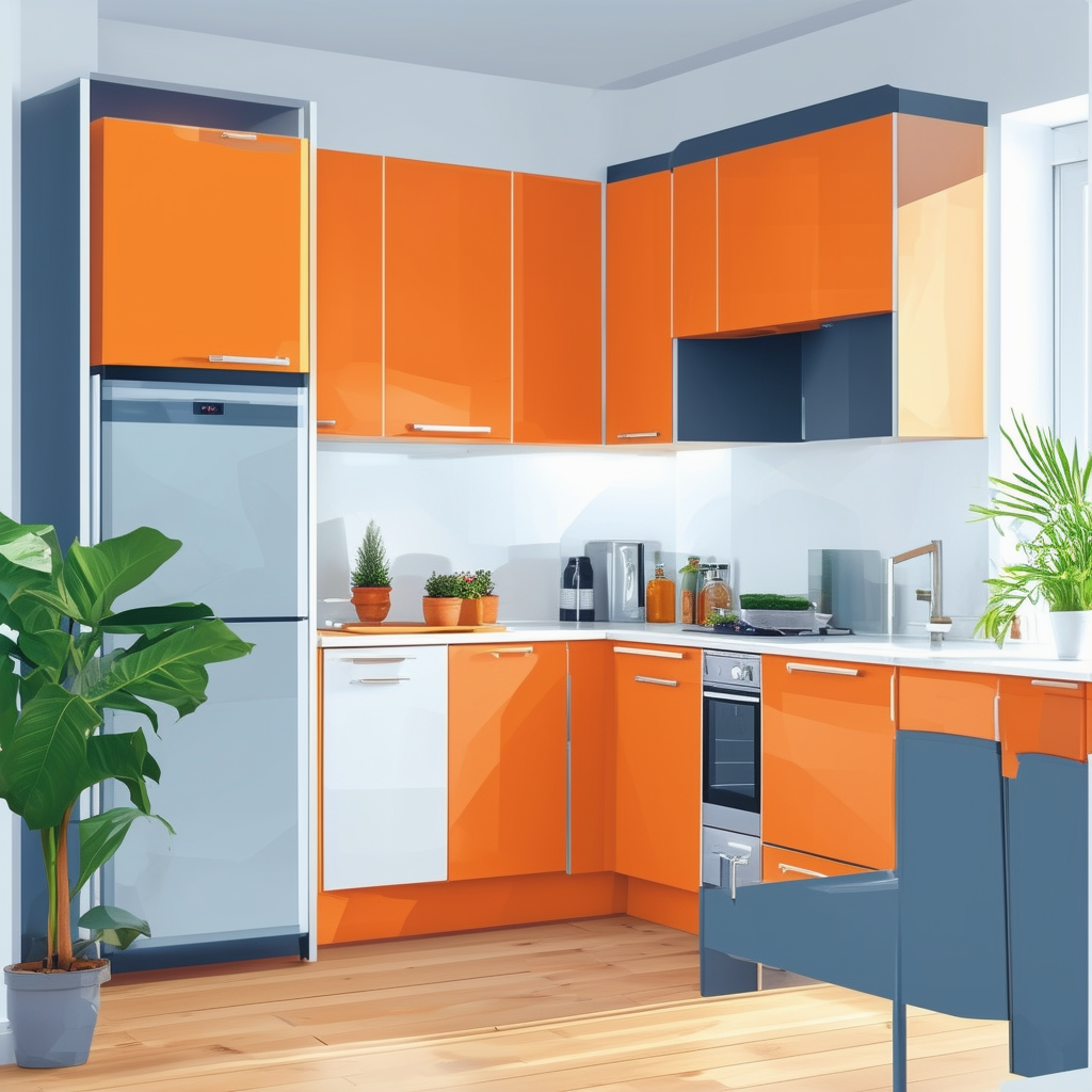 High-quality flat vector illustration showcasing Frankfurt apartment renovation energy-efficient appliances modern kitchen and bathroom design high-end materials expert real estate agent guidance optimized rental income increased property value eco-friendl