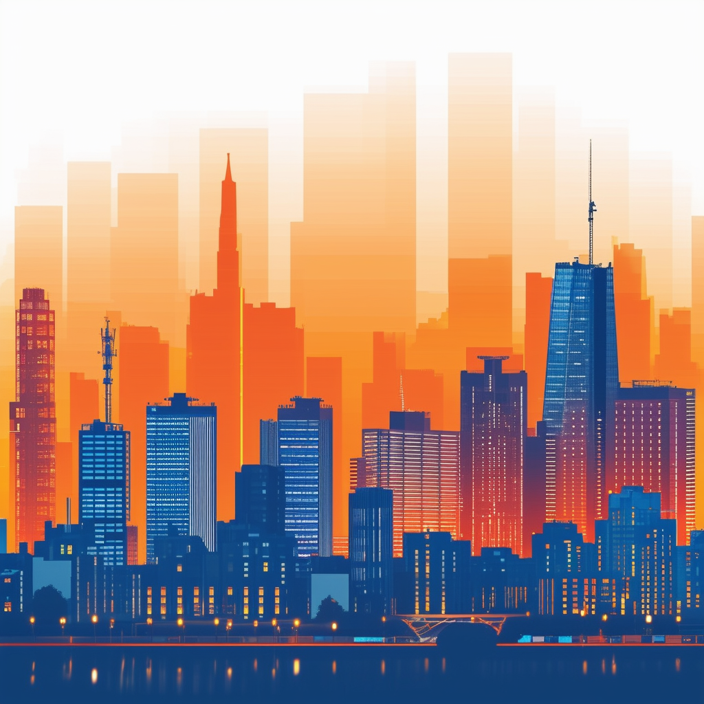 High-quality vector illustration showcasing Frankfurts skyline featuring prominent landmarks like the Frankfurt Cathedral financial district and subtle growth indicators set against an inspiring gradient transition from white ffffff to orange ec6707 repres