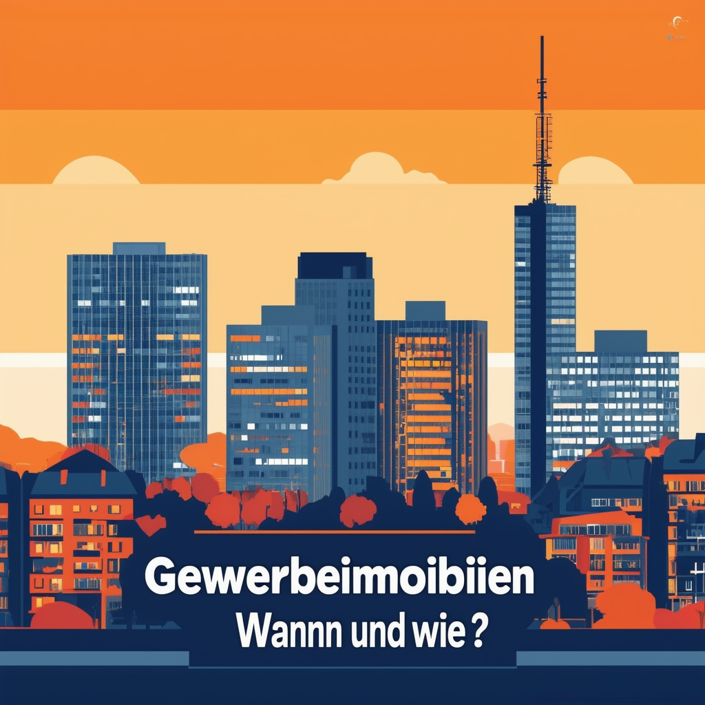 Professional high-quality illustration of Frankfurt skyline featuring office buildings highlighting the theme Gewerbeimmobilien verkaufen: Wann und wie Selling commercial properties: When and how with a modern design approach incorporating Hex colors ec670