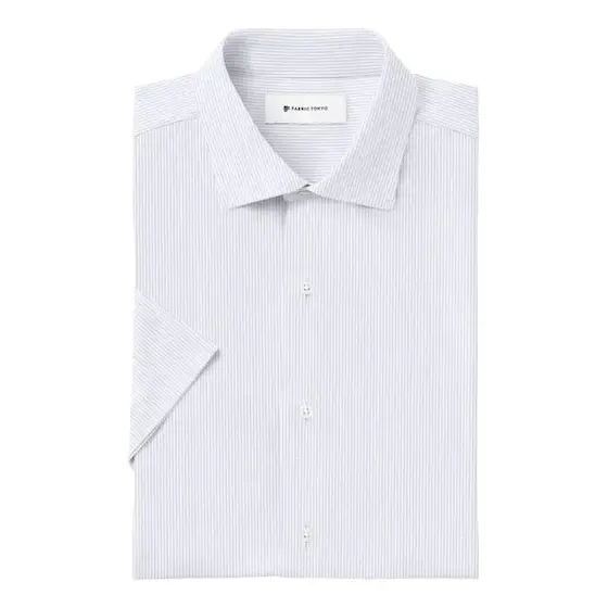 COOLMAX STRETCH SEERSUCKER サックスストライプ半袖シャツ | FABRIC TOKYO