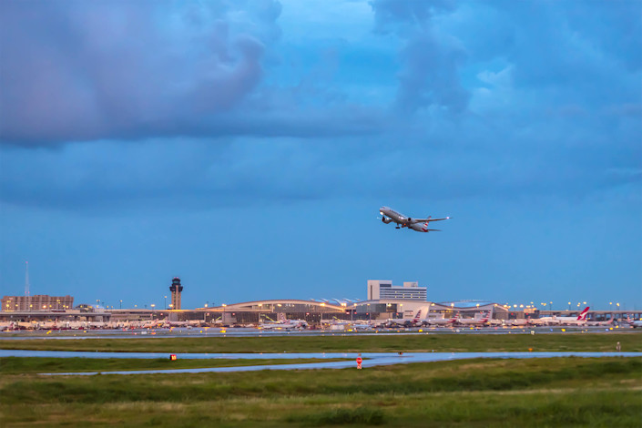 American takeoff sunrise