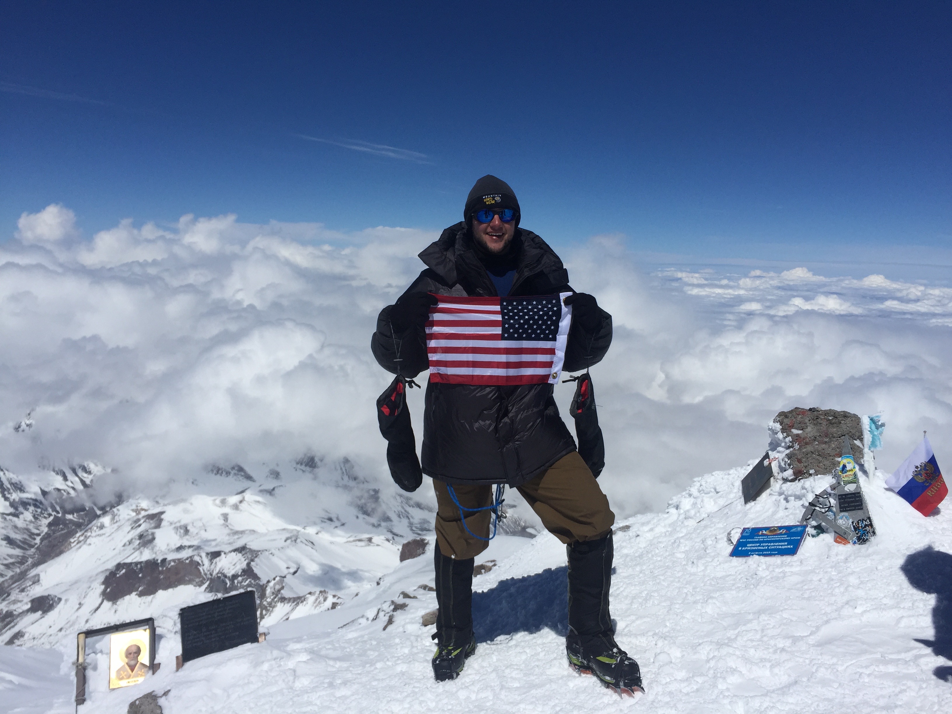 Justin Abrams on the Summit of Mt. Elbrus, Russia, one of the 7 summits