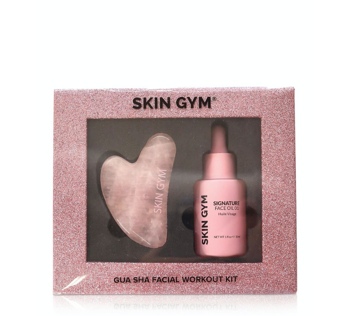 SKIN GYM ROSE QUARTZ GUA SHA + SIGNATURE OIL FACIAL WORKOUT KIT