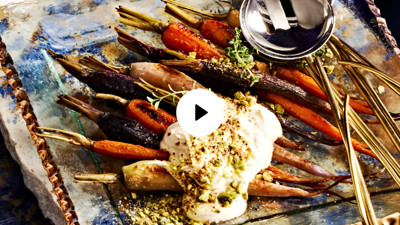 Carrots with Lemon Ash, Crème Fraîche & Pistachio