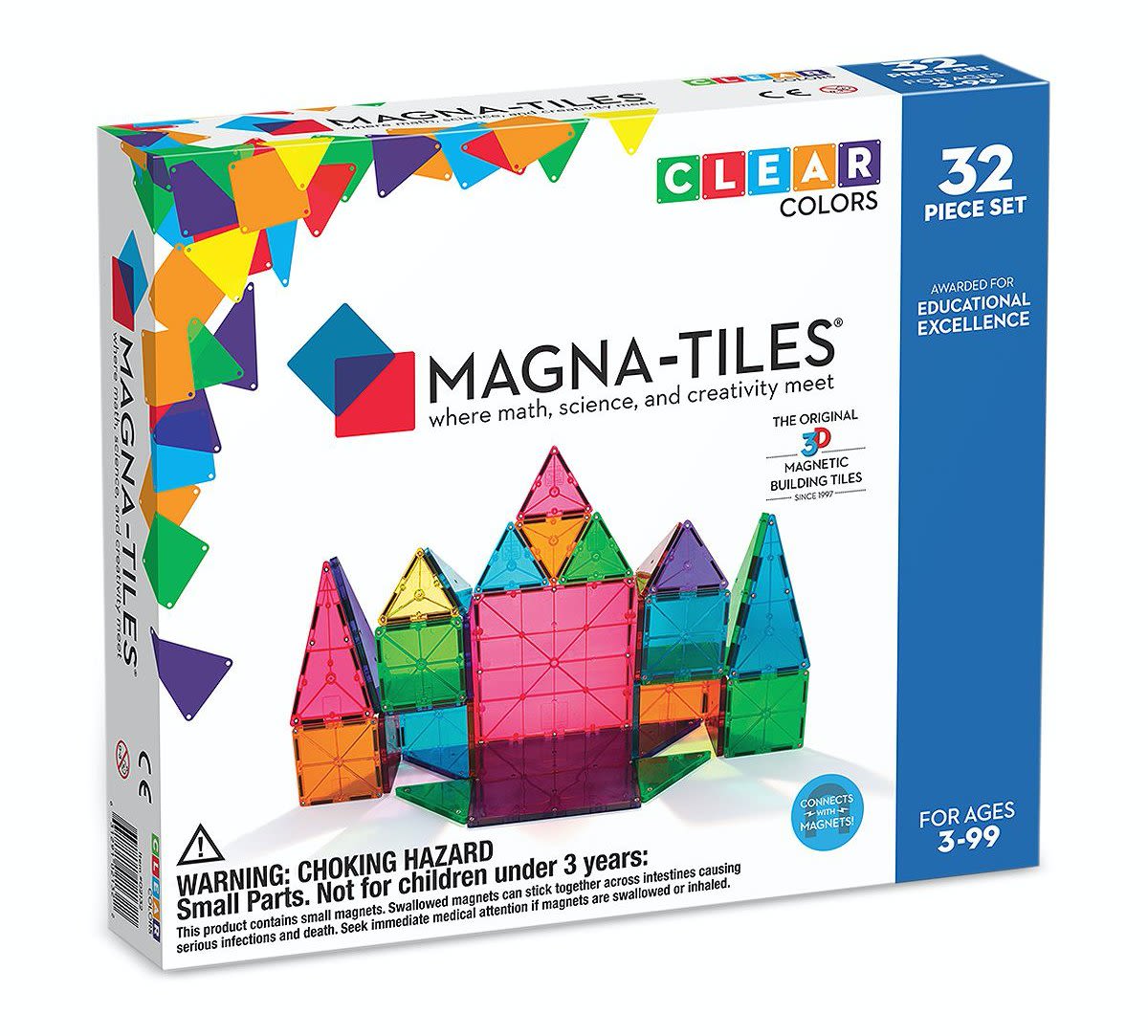 MAGNA-TILES 32-PIECE CLEAR COLORS MAGNETIC TILES SET, AGES 3+