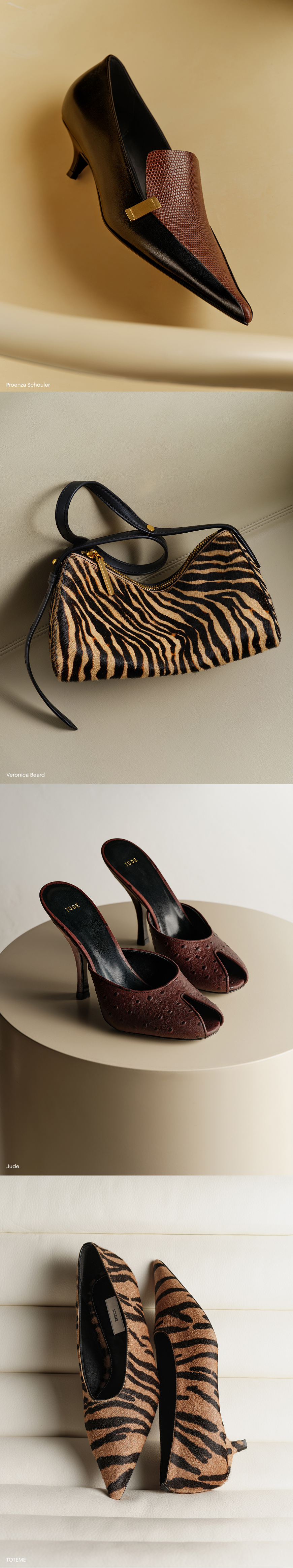 Four animal-print fashion photographs
