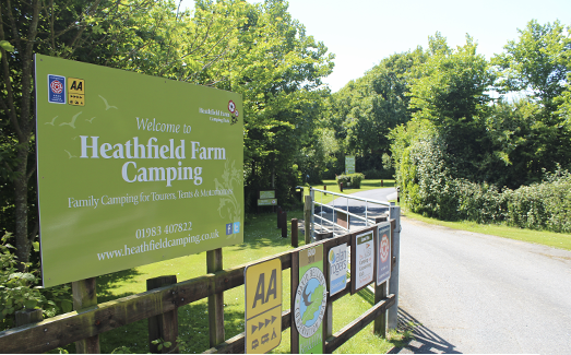 Heathfield farm campsite entrance sign