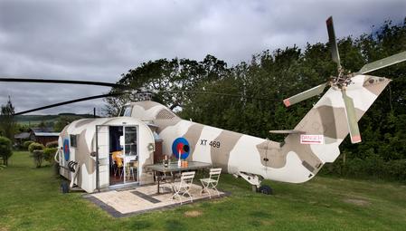 Windmill Campsite near Newport on the Isle of Wight, features a helicopter cottage/glamping experience