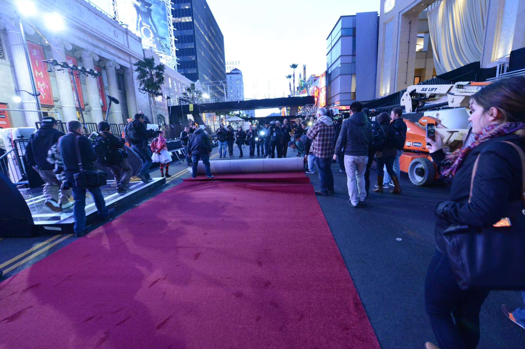 Preparing the red carpet during the set up for the Academy Awards, 2012 

Courtesy of Academy Awards reference collection, Margaret Herrick Library, Academy of Motion Picture Arts and Sciences, photo: Greg Harbaugh 