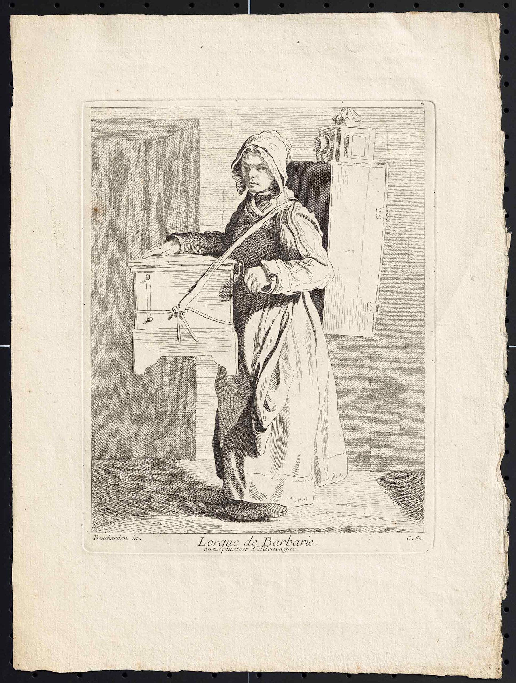 L'orgue de Barbarie, etching, Edmé Bouchardon, 1737, from the Richard Balzer Collection, gift of Patricia Bellinger Balzer, photo courtesy the Margaret Herrick Library