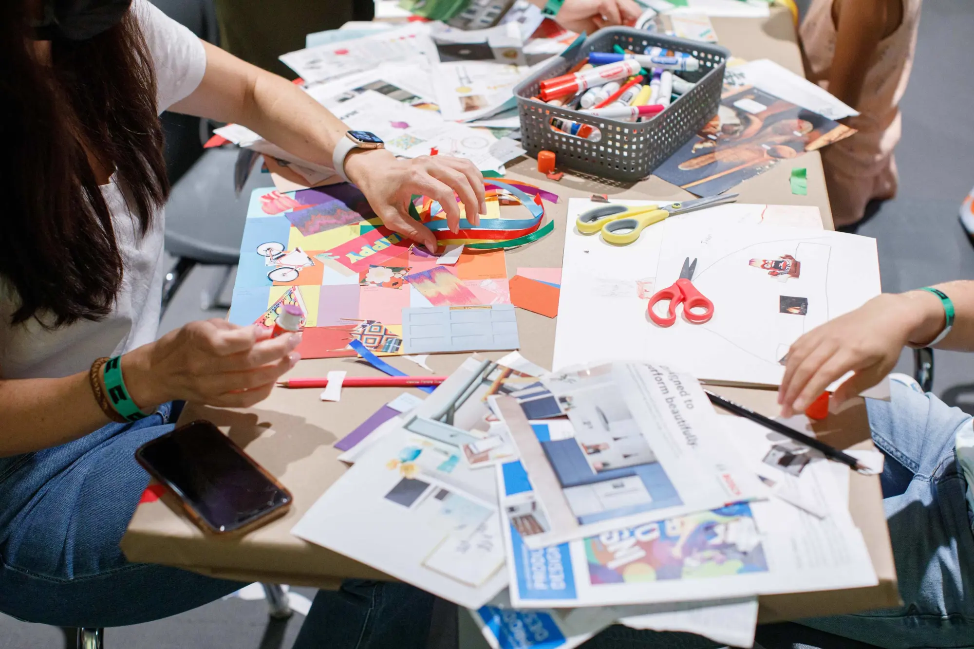 Children making arts and crafts on a table