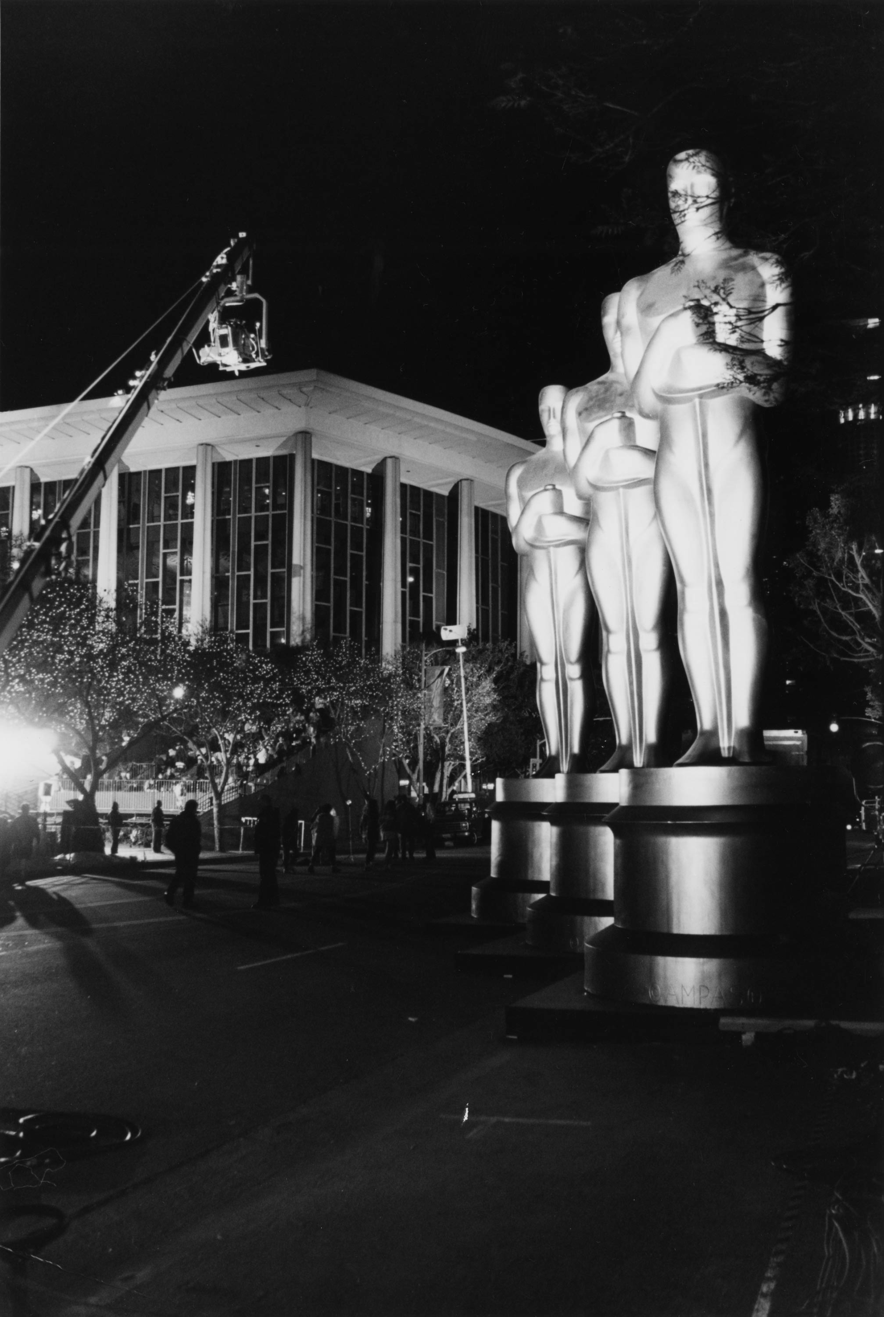 Exterior of the Dorothy Chandler Pavilion during rehearsals for the 66th Academy Awards ceremony  

Courtesy of Academy Awards show photographs, Margaret Herrick Library, Academy of Motion Picture Arts and Sciences, photo: Long Photography 