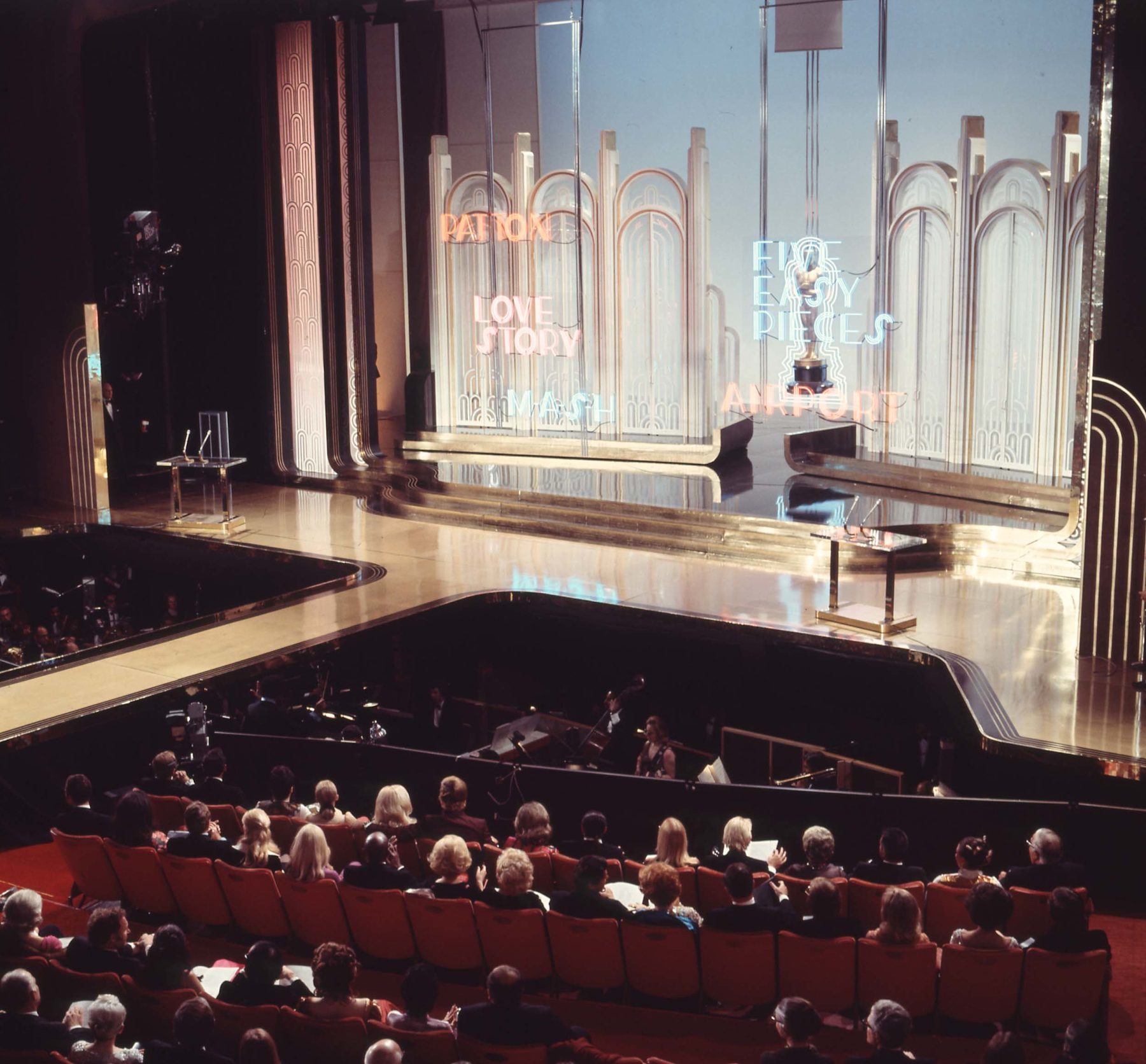 The Dorothy Chandler Pavilion stage at the 43rd Academy Awards ceremony
Courtesy of Academy Awards show photographs, Margaret Herrick Library, Academy of Motion Picture Arts and Sciences