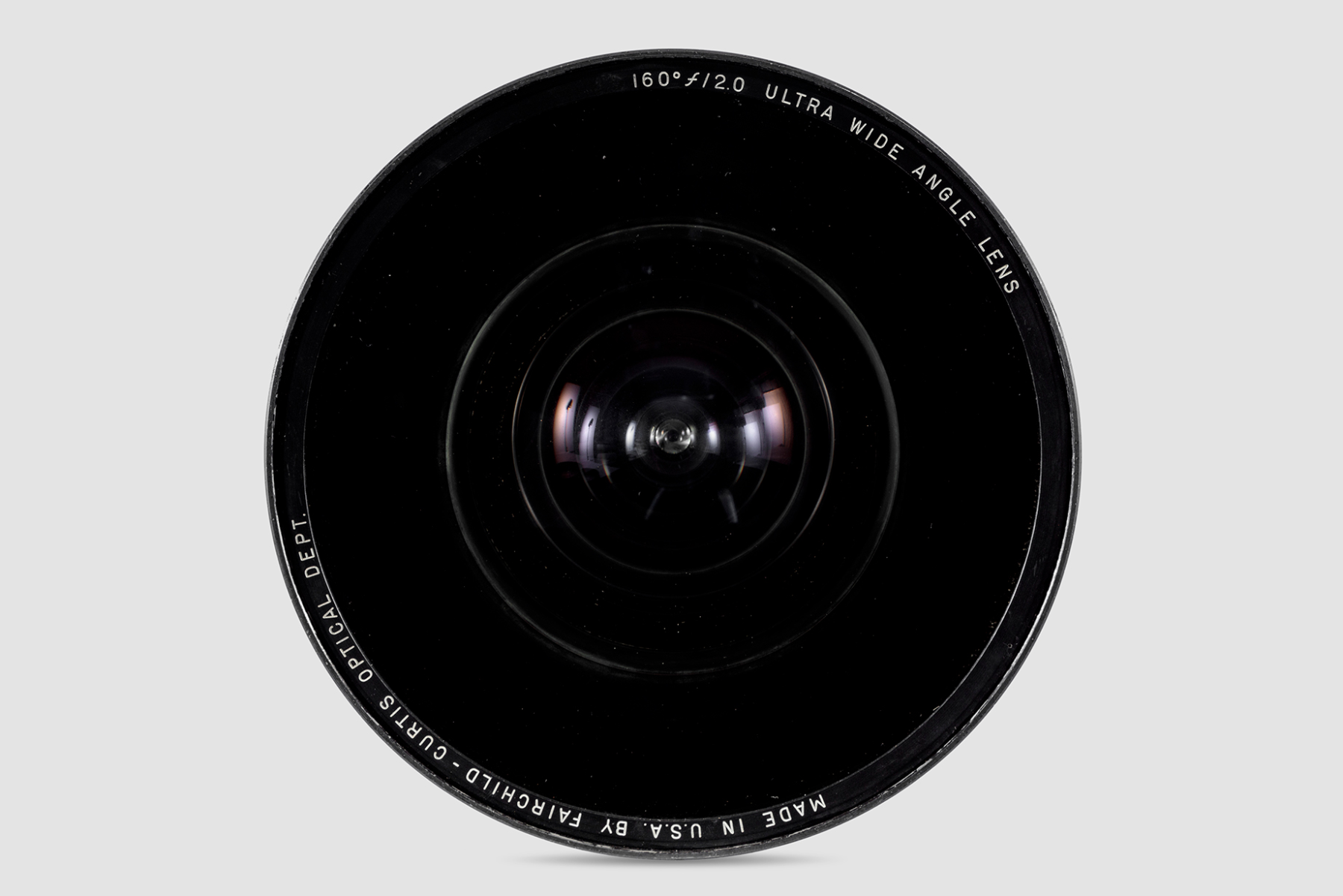 Cinerama Fairchild-Curtis 160-degree ƒ/2 ultra wide-angle lens used to film shots from HAL 9000's point of view in <i>2001: A Space Odyssey</i> (1968). Academy Museum of Motion Pictures. Photo by Joshua White, JWPictures/©Academy Museum Foundation