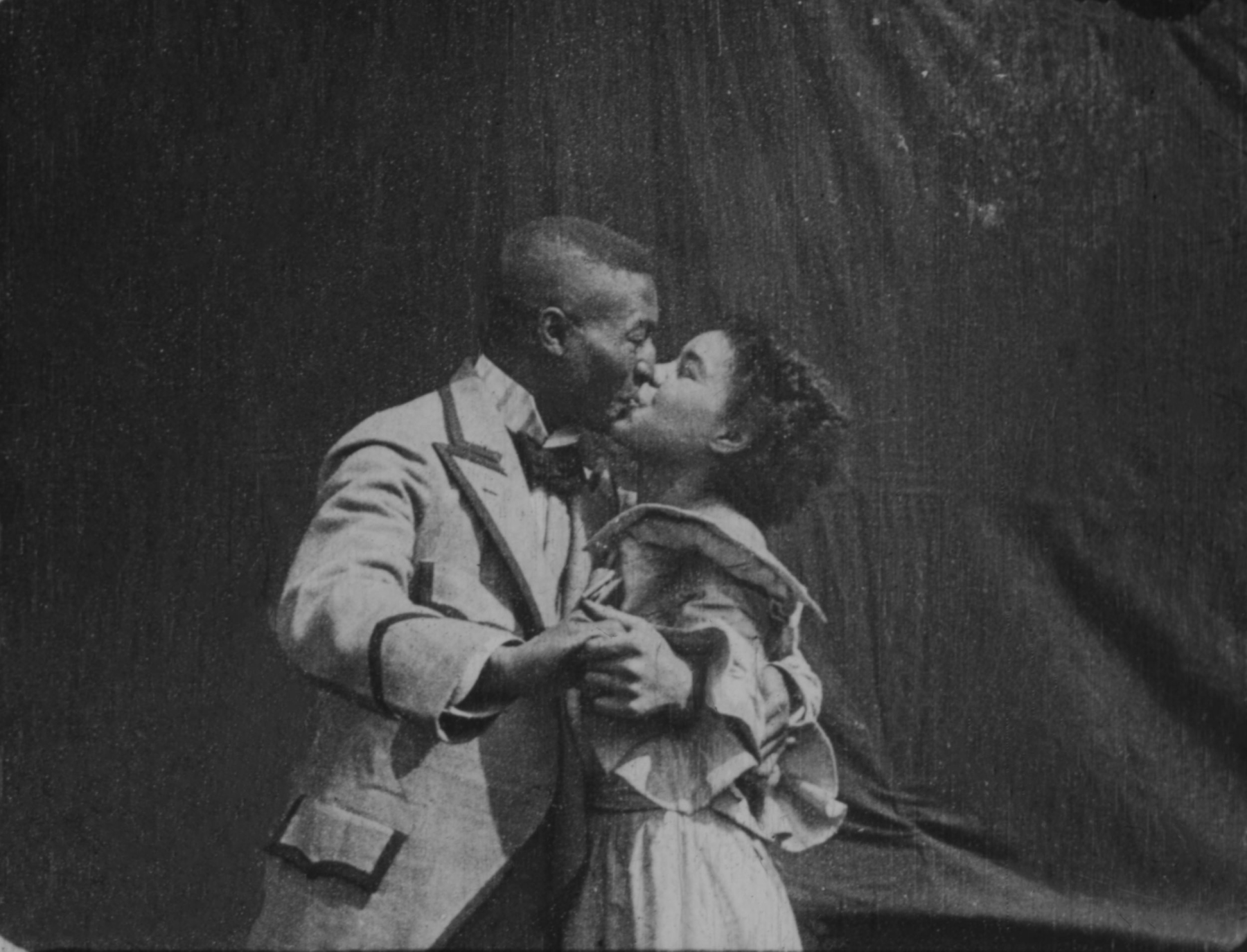 Film still from William Selig's Something Good – Negro Kiss (1898), with Saint Suttle and Gertie Brown. Courtesy of USC HMH Foundation Moving Image Archive