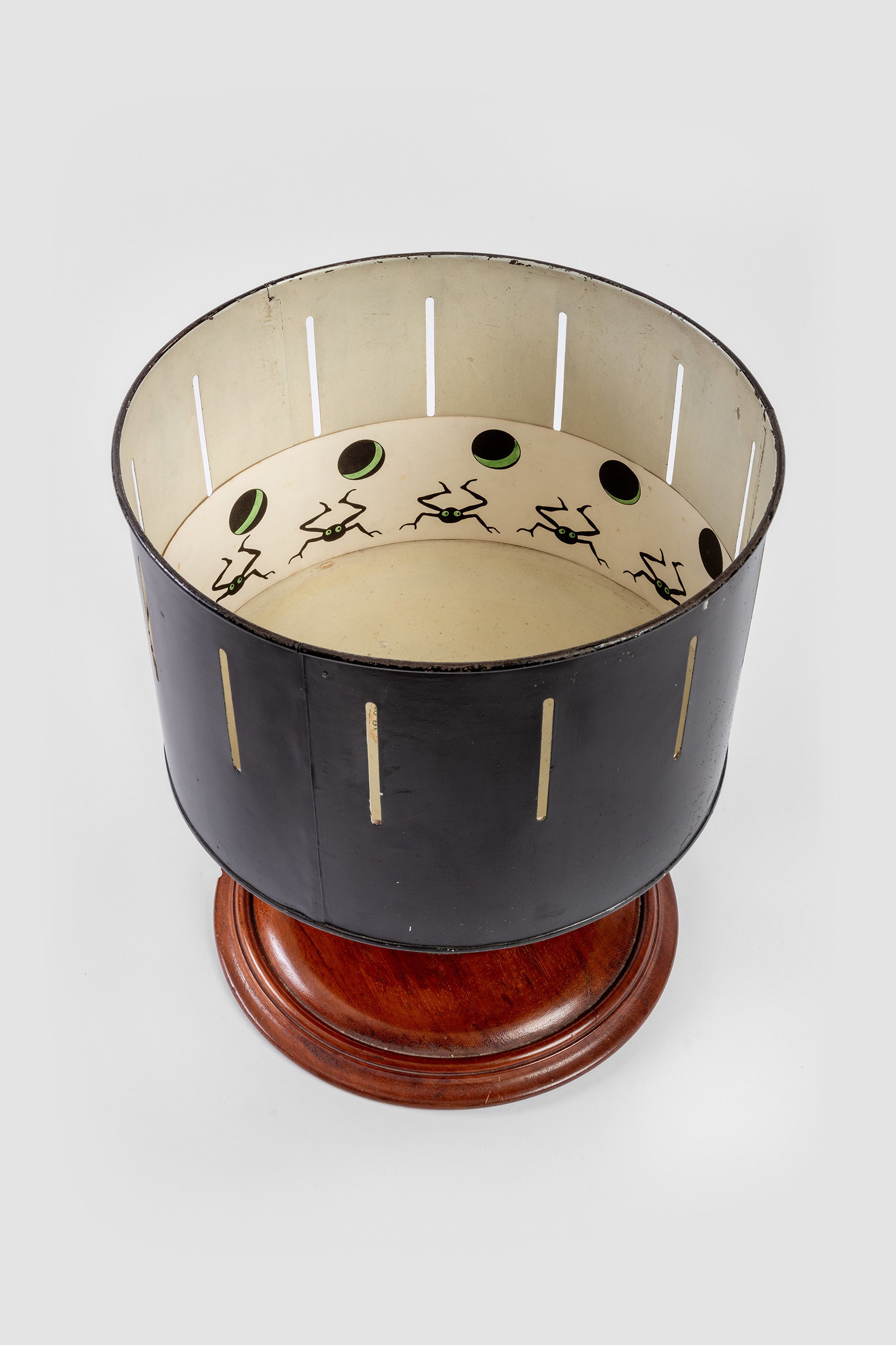 Wheel of Life Zoetrope with Animation Strip, Wood, metal, and paint with ink on paper strip, c. 1870, Great Britain, from the Richard Balzer Collection, gift of Patricia Bellinger Balzer, Photo by Joshua White/JW Pictures, ©Academy Museum Foundation