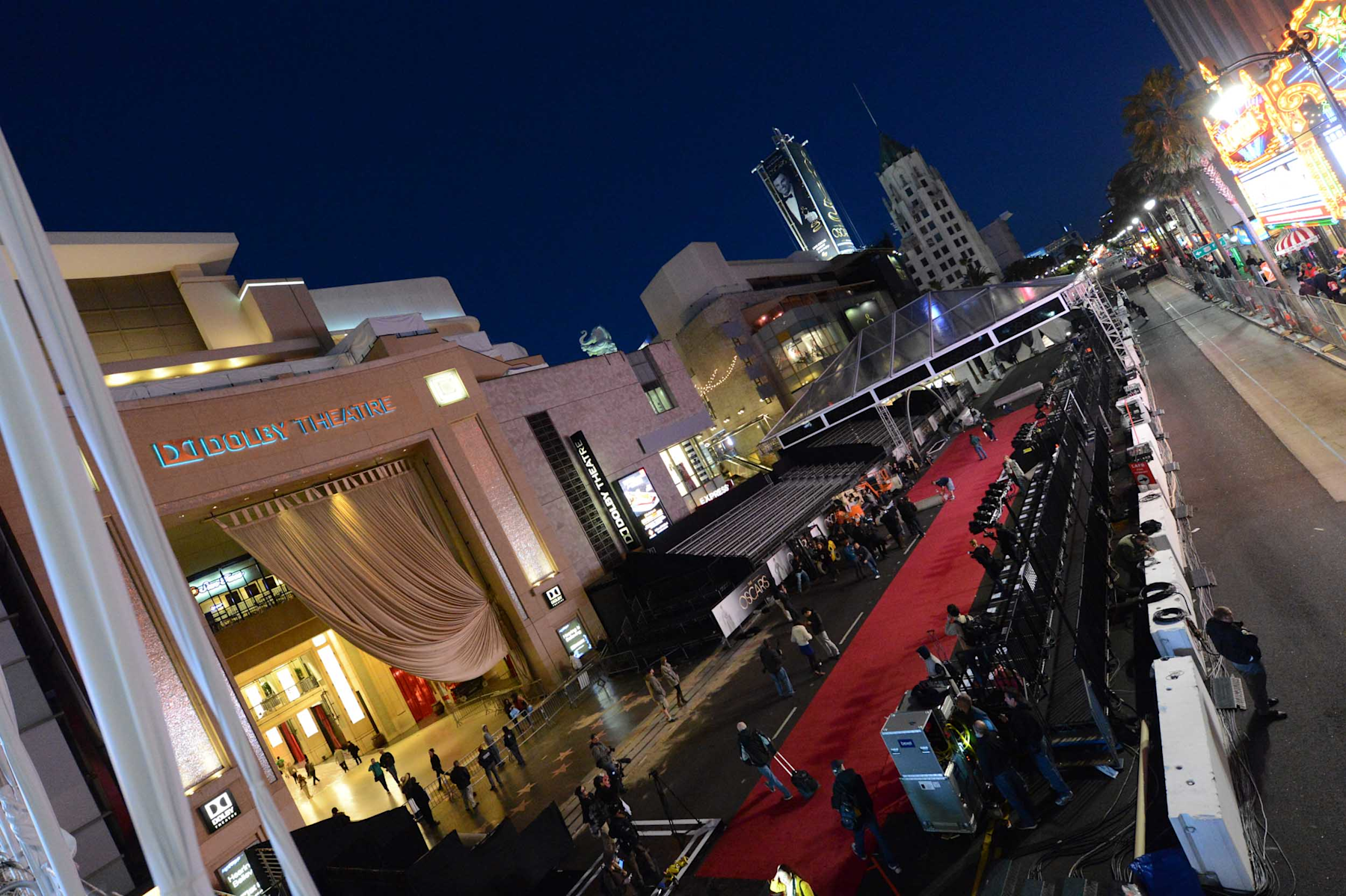 The exterior of the Dolby Theatre during set up for the Academy Awards, 2012
Courtesy of Academy Awards reference collection, Margaret Herrick Library, Academy of Motion Picture Arts and Sciences, photo: Greg Harbaugh