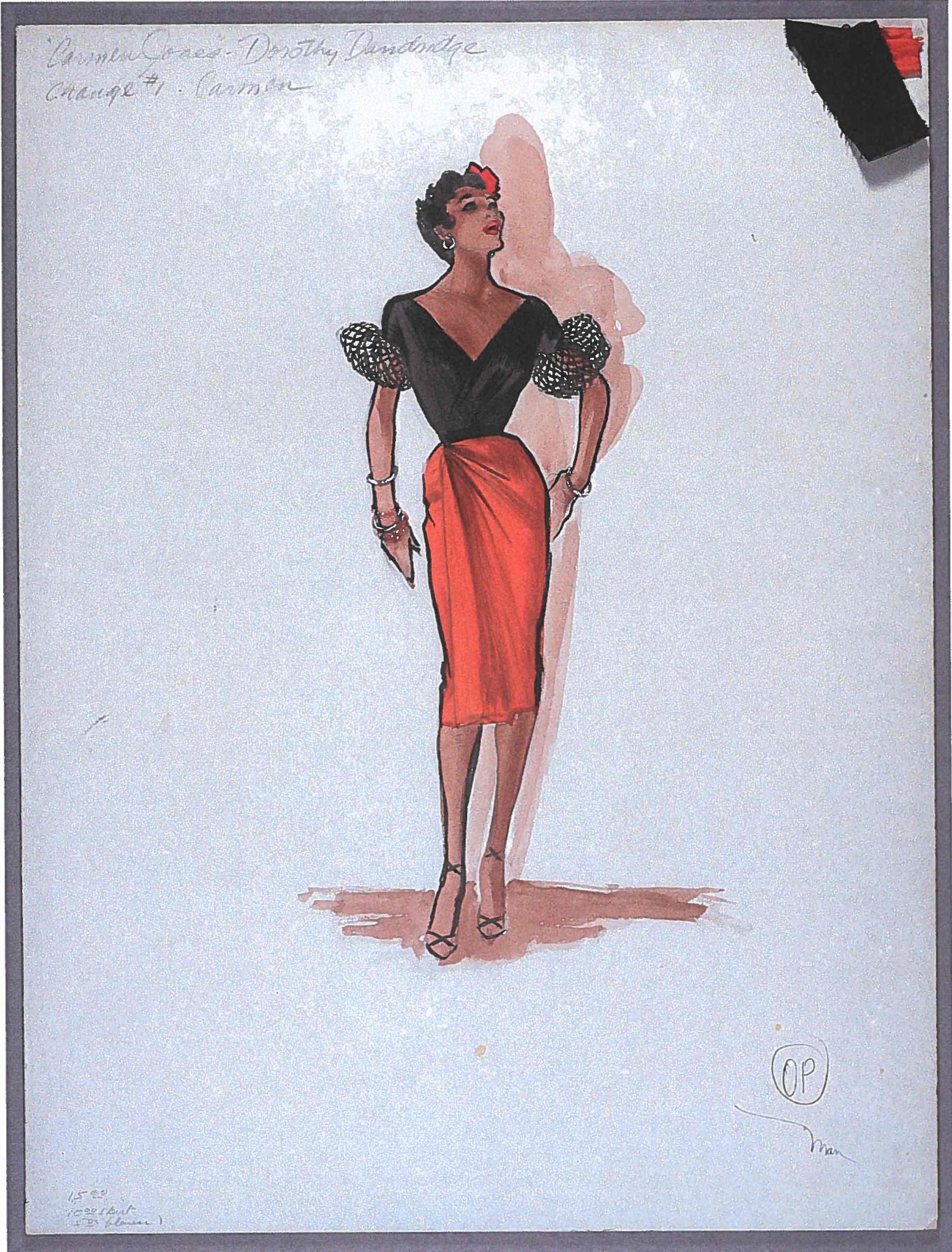 Carmen Jones costume design (Carmen, Change #1), Costume design: Mary Ann Nyberg, c. 1954, courtesy Cinémathèque Française