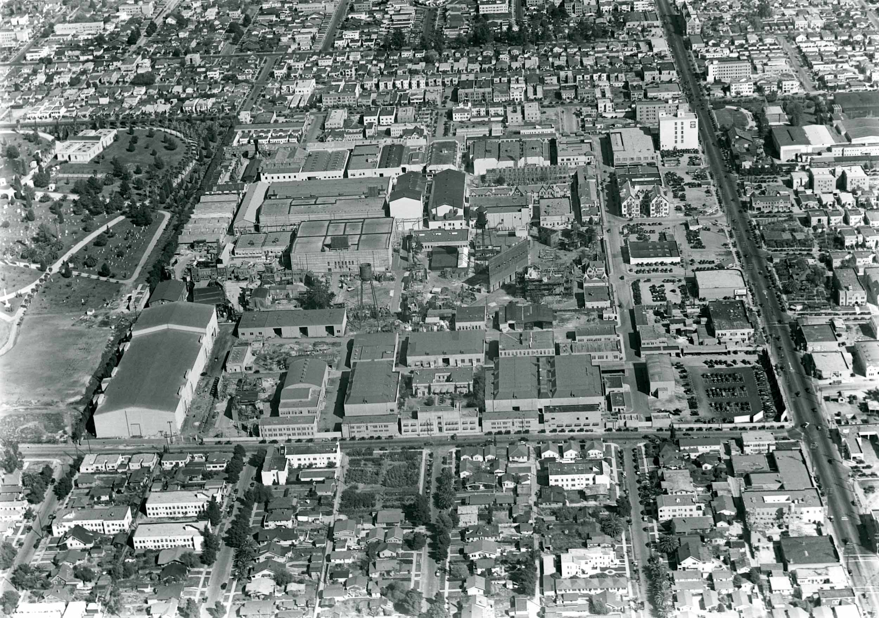 An aerial view of Paramount Studios, 1930, SCMFT, Historic Hollywood Photographs.