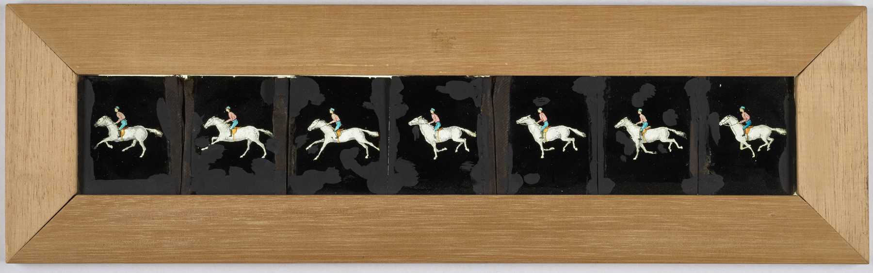 Running Horse, projecting praxinoscope glass strip for animated moving picture system, Charles-Émile Reynaud, ca. 1890, Courtesy Margaret Herrick Library