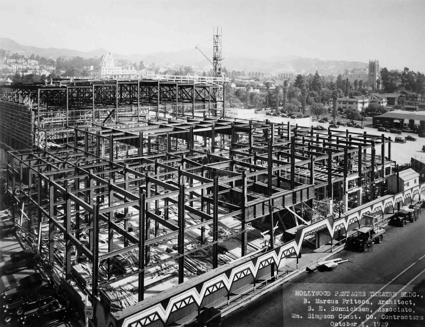 The Hollywood Pantages Theatre under construction, October 1, 1929  

Courtesy of Tom B'hend and Preston Kaufmann collection, Margaret Herrick Library, Academy of Motion Picture Arts and Sciences, photo: Mott Studios 