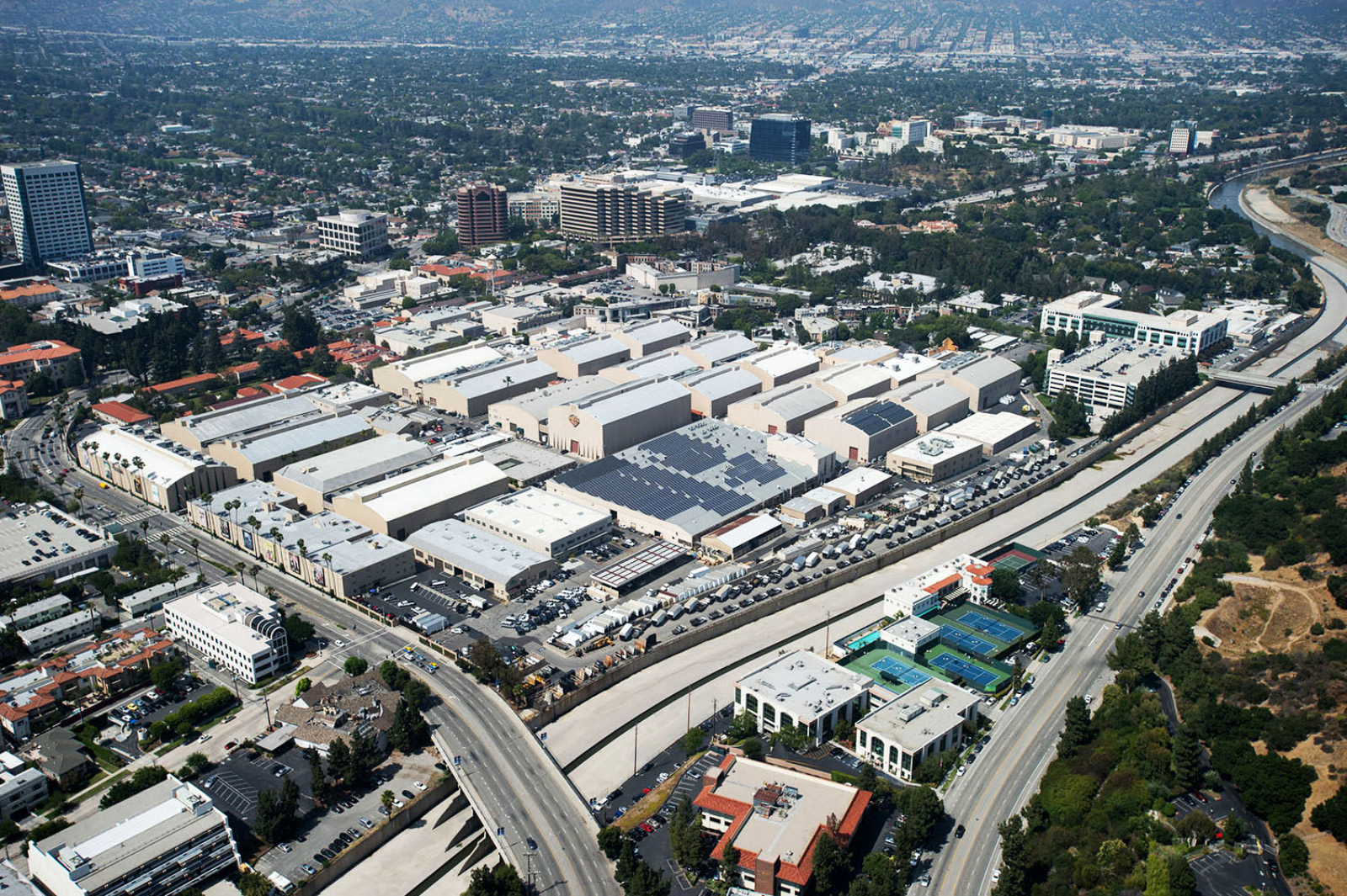 A modern day view of Warner Bros. Studios in Burbank, 2020, courtesy of Warner Bros.