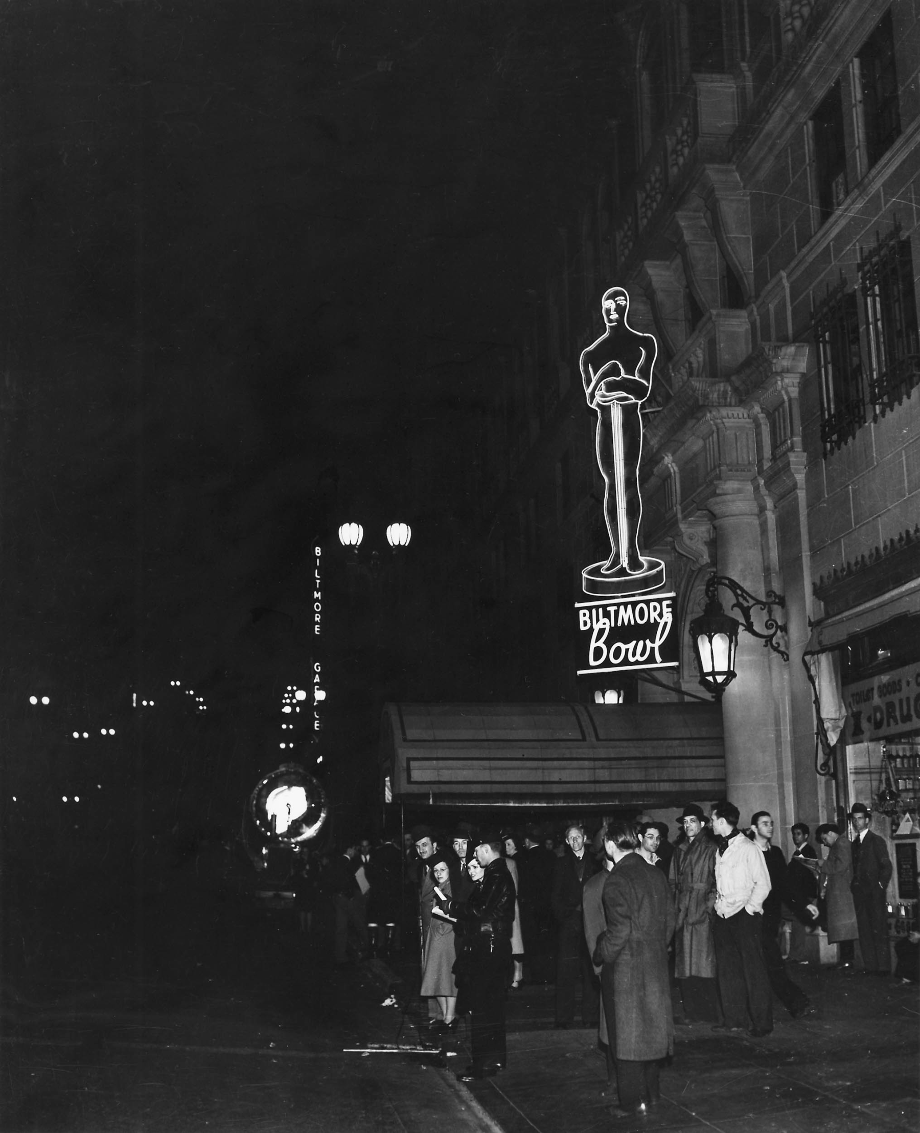 The exterior of the Biltmore Bowl, the site of eight Academy Awards ceremonies from 1932 to 1942, pictured here in 1940

Courtesy of Margaret Herrick Library, Academy of Motion Picture Arts and Sciences 