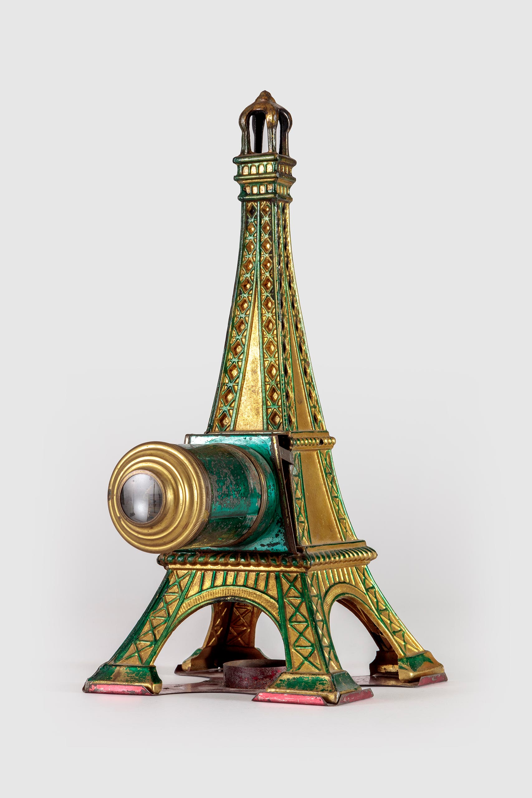 Eiffel Tower Magic Lantern, Louis Aubert, Tin, paint, steel, and glass, c. 1890, Paris, France, from the Richard Balzer Collection, gift of Patricia Bellinger Balzer, Photo by Joshua White/JW Pictures, ©Academy Museum Foundation