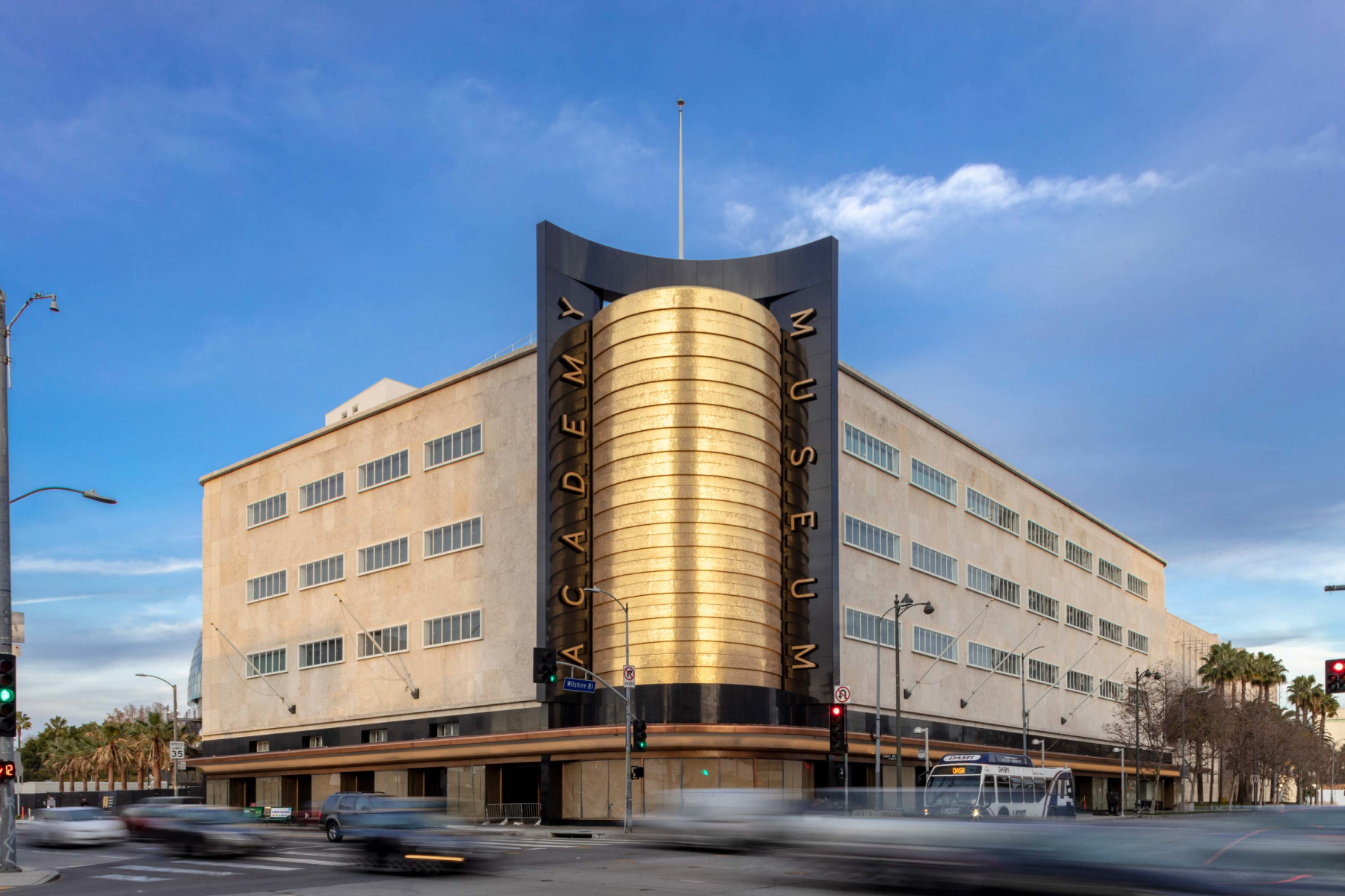 The Academy Museum of Motion Pictures as seen from Wilshire Boulevard and Fairfax Avenue in Los Angeles, California. Photo by Joshua White/JW Pictures, ©Academy Museum Foundation. Photo by Joshua White/JW Pictures, ©Academy Museum Foundation.