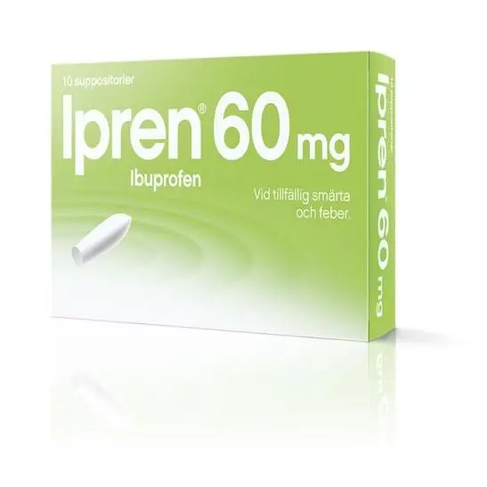 En bild på en förpackning av Ipren 60 mg suppositorier