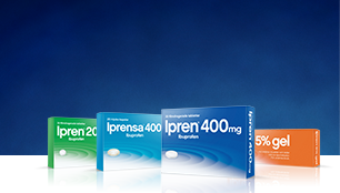 Förpackningar med Ipren® 200 och 400 mg tabletter, Iprensa® 400 mg mjuka kapslar och Ipren® Gel 5%