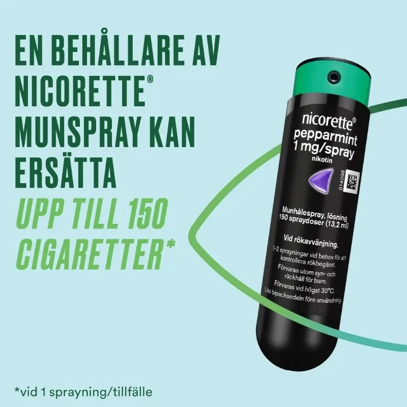 En behållare av Nicorette munspray kan ersätta upp till 150 cigaretter*