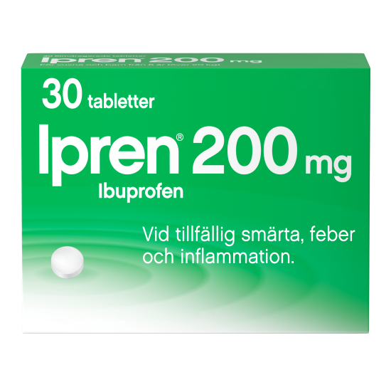 Framsidan av en förpackning Ipren 200mg tabletter 