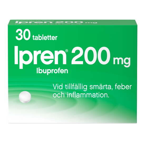 Framsidan av en förpackning Ipren 200mg tabletter 