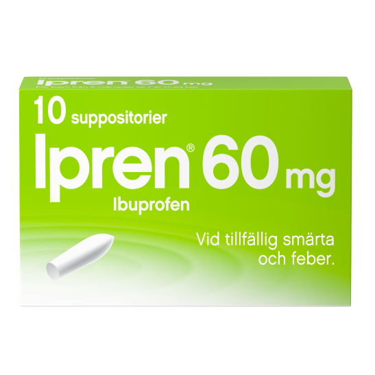 En bild på en förpackning av Ipren 60 mg suppositorier