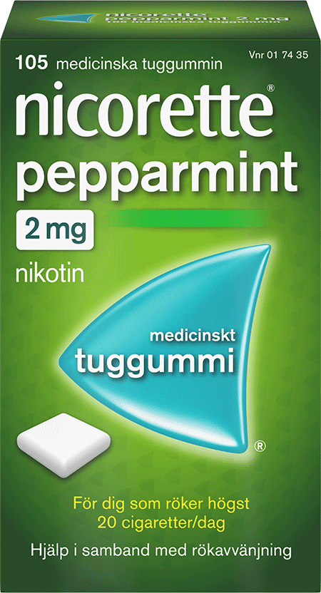 Nicorette pepparmint, mediciniskt tuggummi, 2 miligram 105 stycken