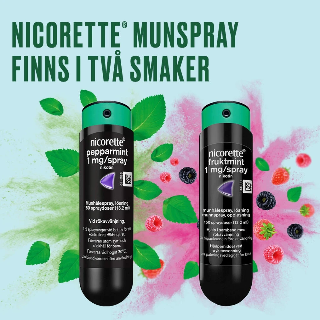 NICORETTE MUNSPRAY FINNS I TVÅ SMAKER: Pepparmint och Fruktmint