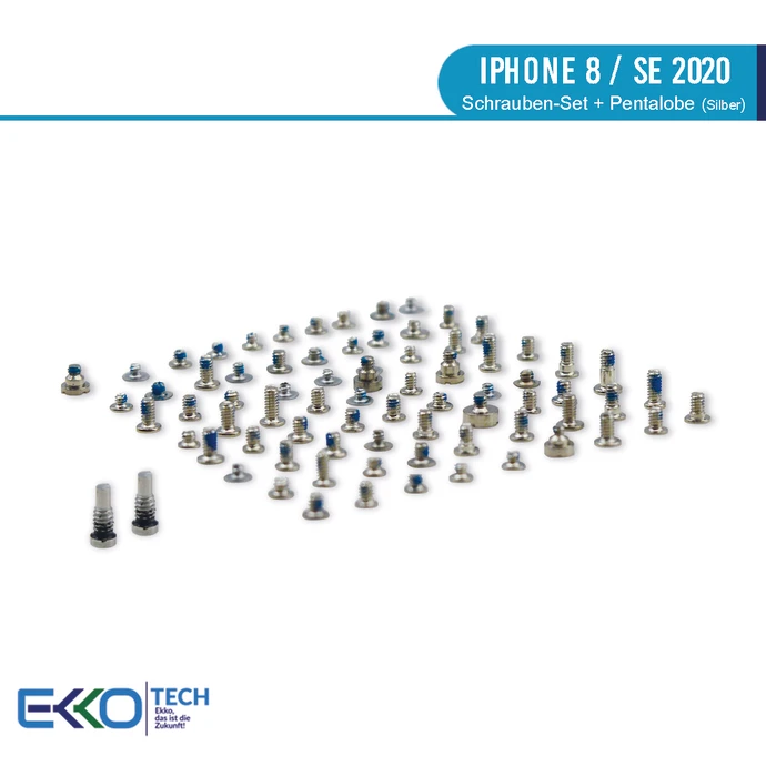 Komplettes Schrauben-Set + Pentalobe geeignet für iPhone 8 / SE 2020 Silber