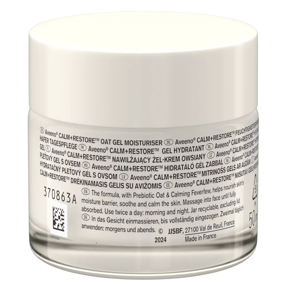 Aveeno® Calm + Restore™ Nawilżający żel-krem owsiany. Zdjęcie produktu z tyłu