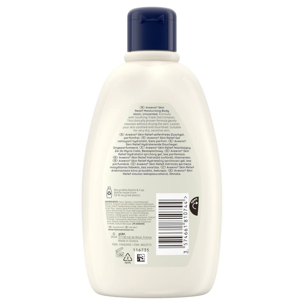 Aveeno® Skin Relief Nawilżający żel do mycia ciała. Zdjęcie Produktu z tyłu