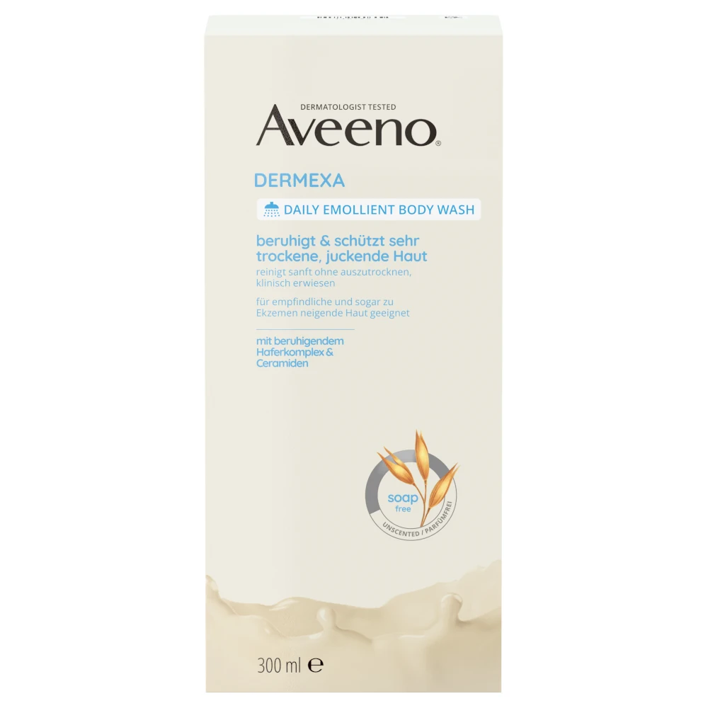 Aveeno® Dermexa Emolientowy Żel do Mycia, bezzapachowy - przód opakowania