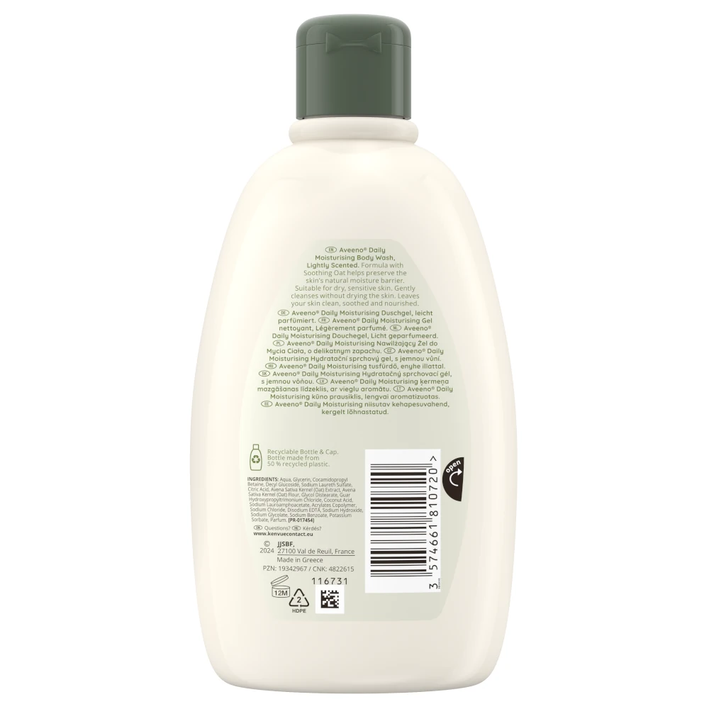 Aveeno® Daily Moisturising Nawilżający żel do mycia ciała back. Zdjęcie Produktu z tyłu