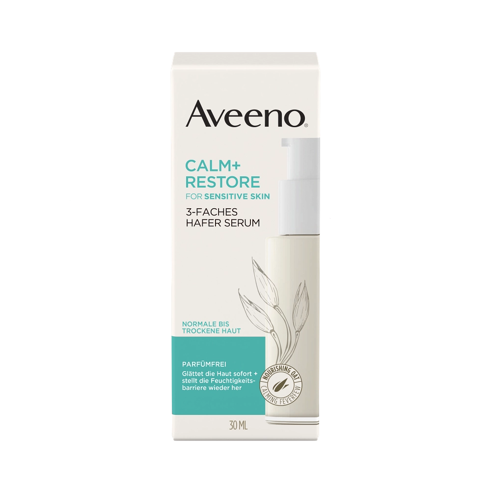 Aveeno® Calm + Restore™ Serum z kompleksem z Potrójnym Owsem, 30 ml – Przód opakowania