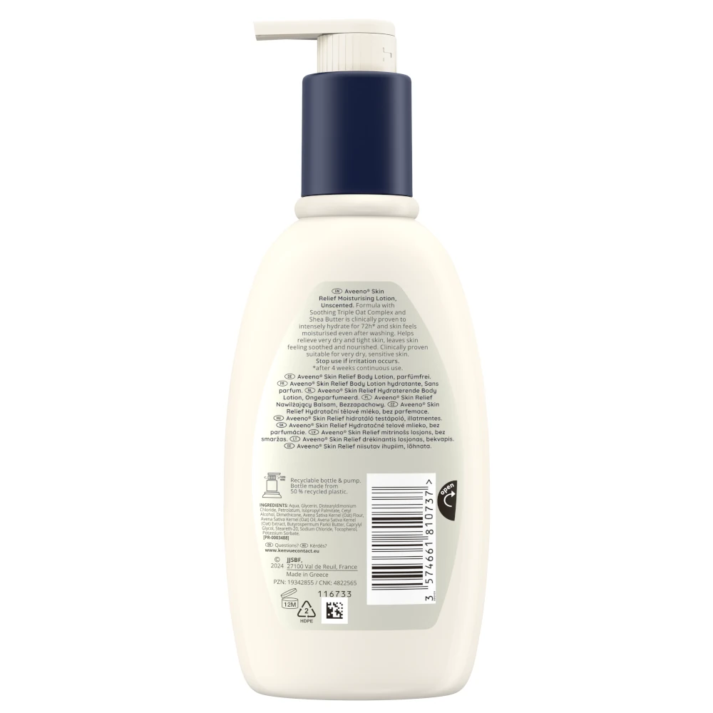 Aveeno® Skin Relief Nawilżający Balsam do ciała, bezzapachowy. Zdjęcie Produktu z tyłu