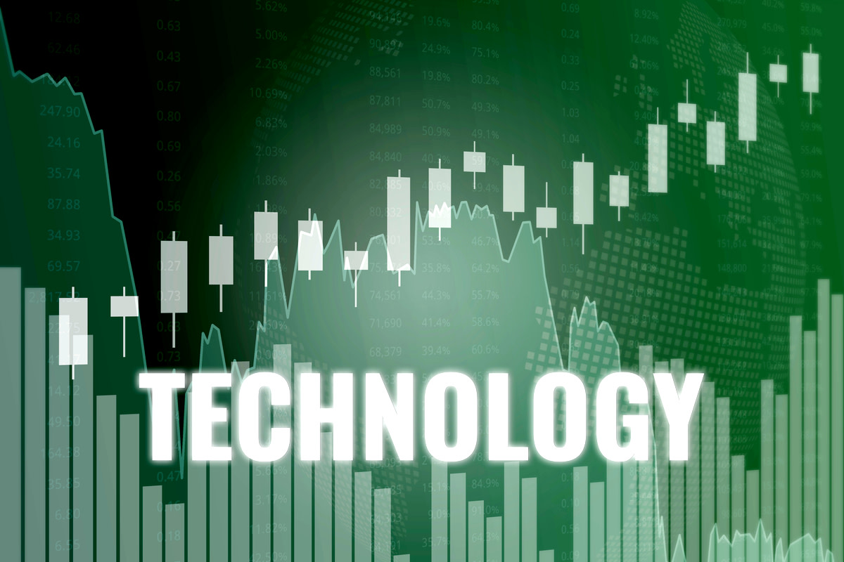 Technology on dark green finance background
