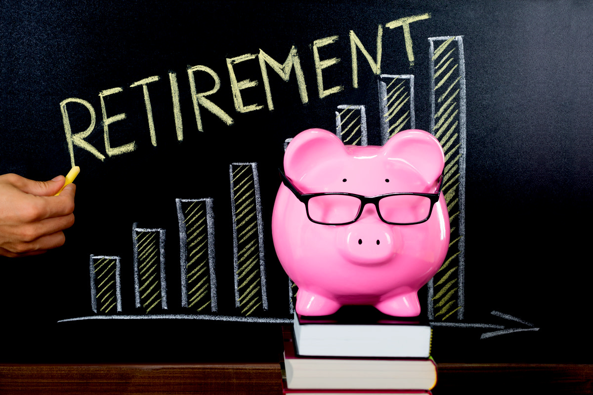 Piggybank With Retirement Plan Growth Concept On Blackboard