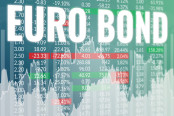 Words Euro Bond on blue and green finance background